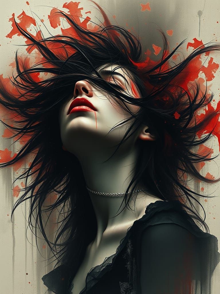 Ethereal Gothic Goddess in Crimson Twilight