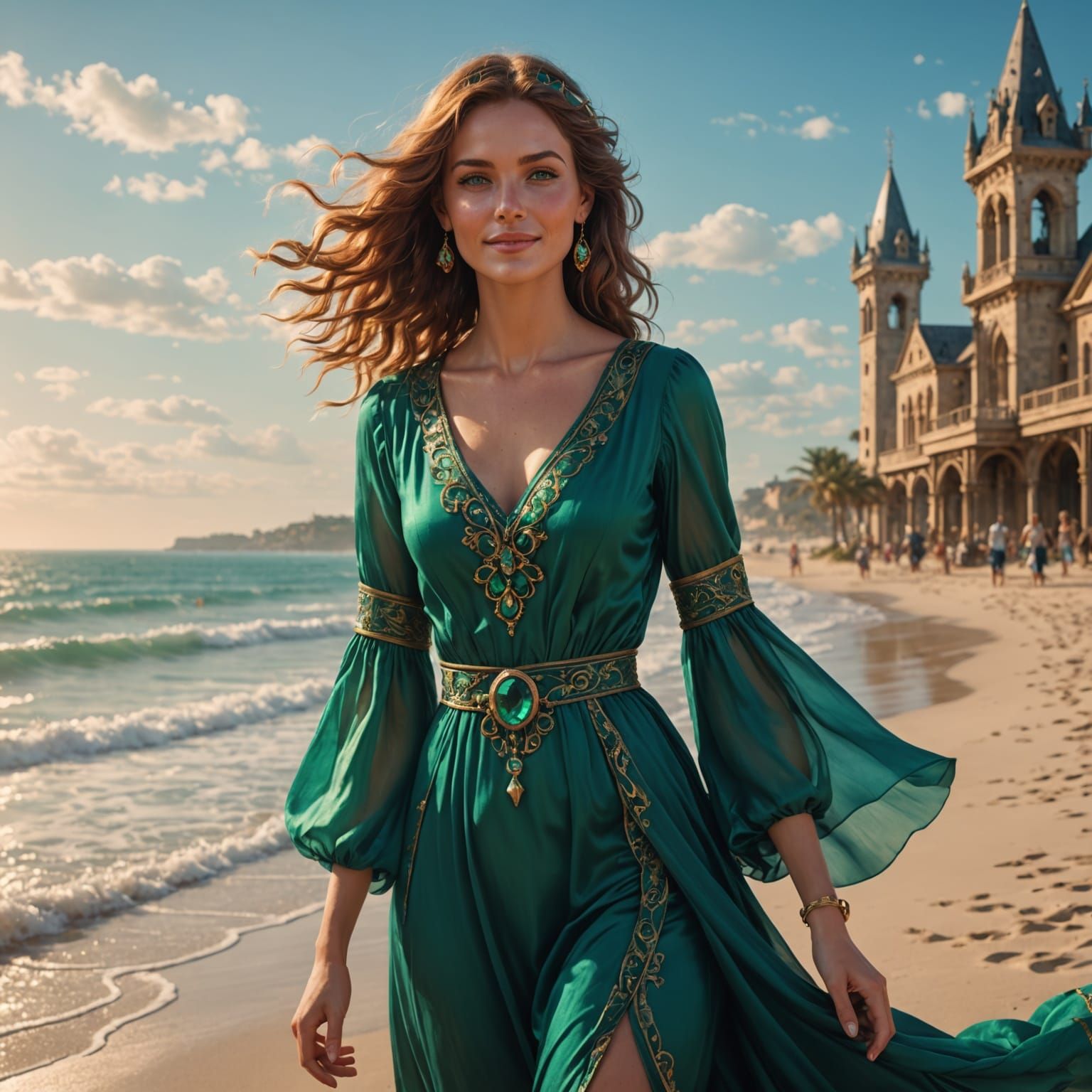 A Captivating Summer Goddess on the Beach in Triadic Colors