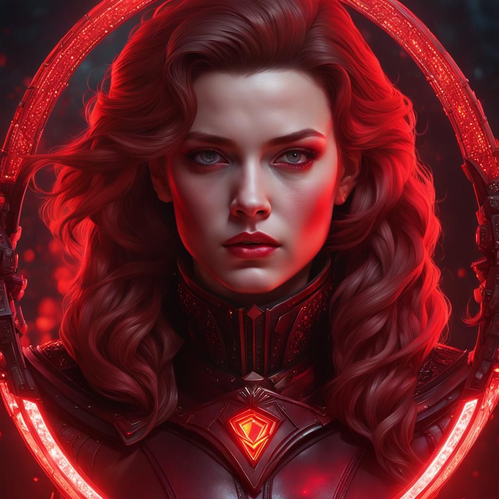 Red Queen AI Child Boss in Digital Hologram Style