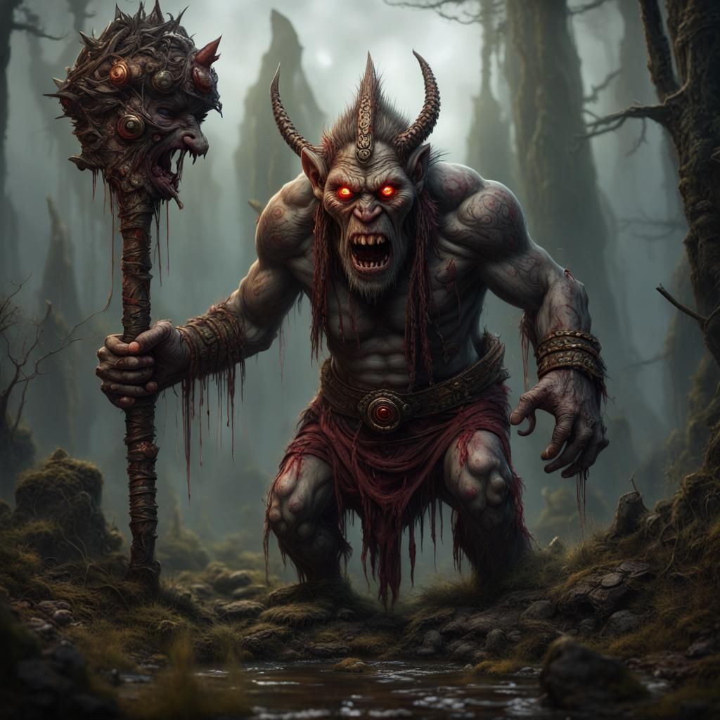 Creepy Swamp Troll Shaman with Glowing Eyes