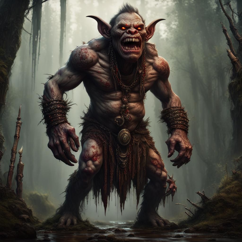 Creepy Swamp Troll with Glowing Eyes
