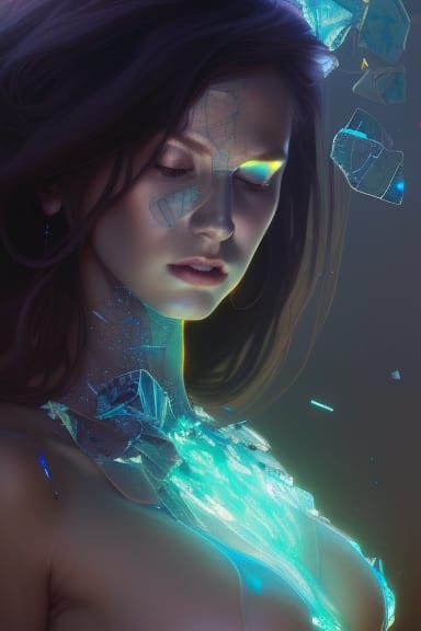 Ethereal Glass Goddess Digital Art Portrait