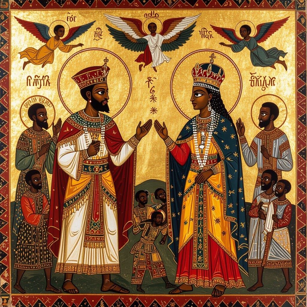 Ethiopian Icon Mural: Menelik II & Taytu Defending Ethiopia