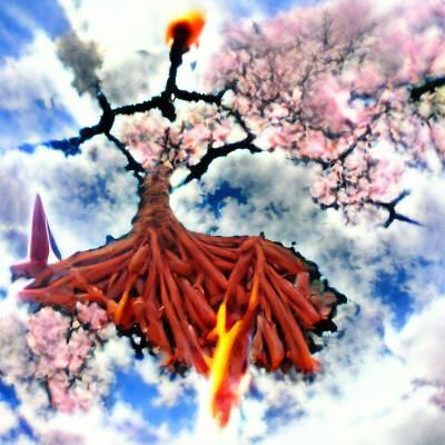 Magma Sakura Tree Floating in the Sky