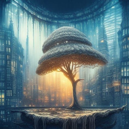 Majestic Crystal Bonsai Cityscape Digital Art