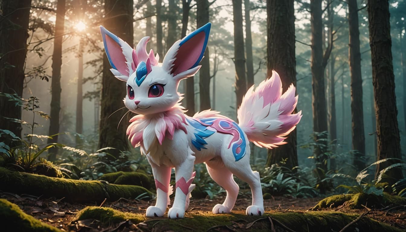 Sylveon in Misty Forest with Glowing Energy