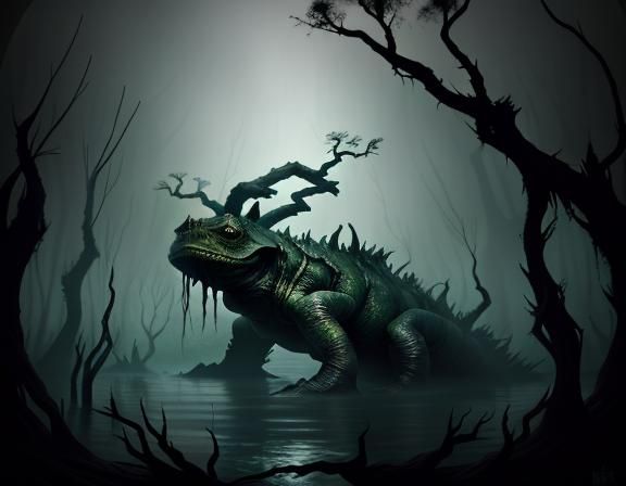 Eerie Bullywug in a Foggy Mangrove Swamp