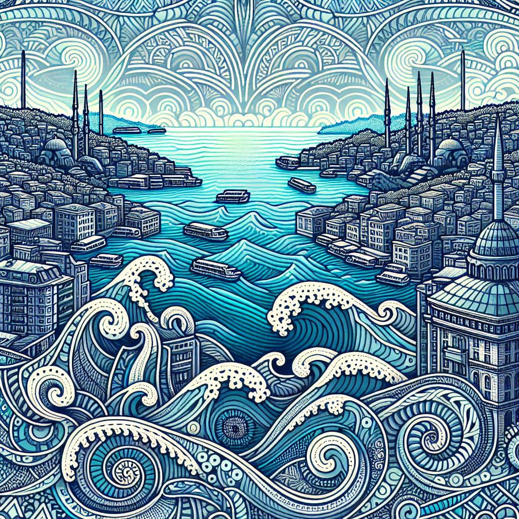 Abstract Bosphorus Strait in Istanbul: Vector Fractal Art