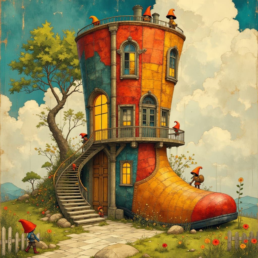Whimsical Gnome Boot House in Fantasy Style
