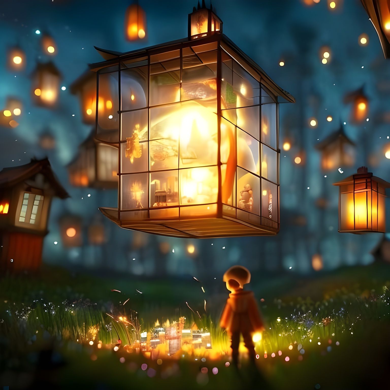 Sparkling Night Field: A Photorealistic Tilt-Shift Scene