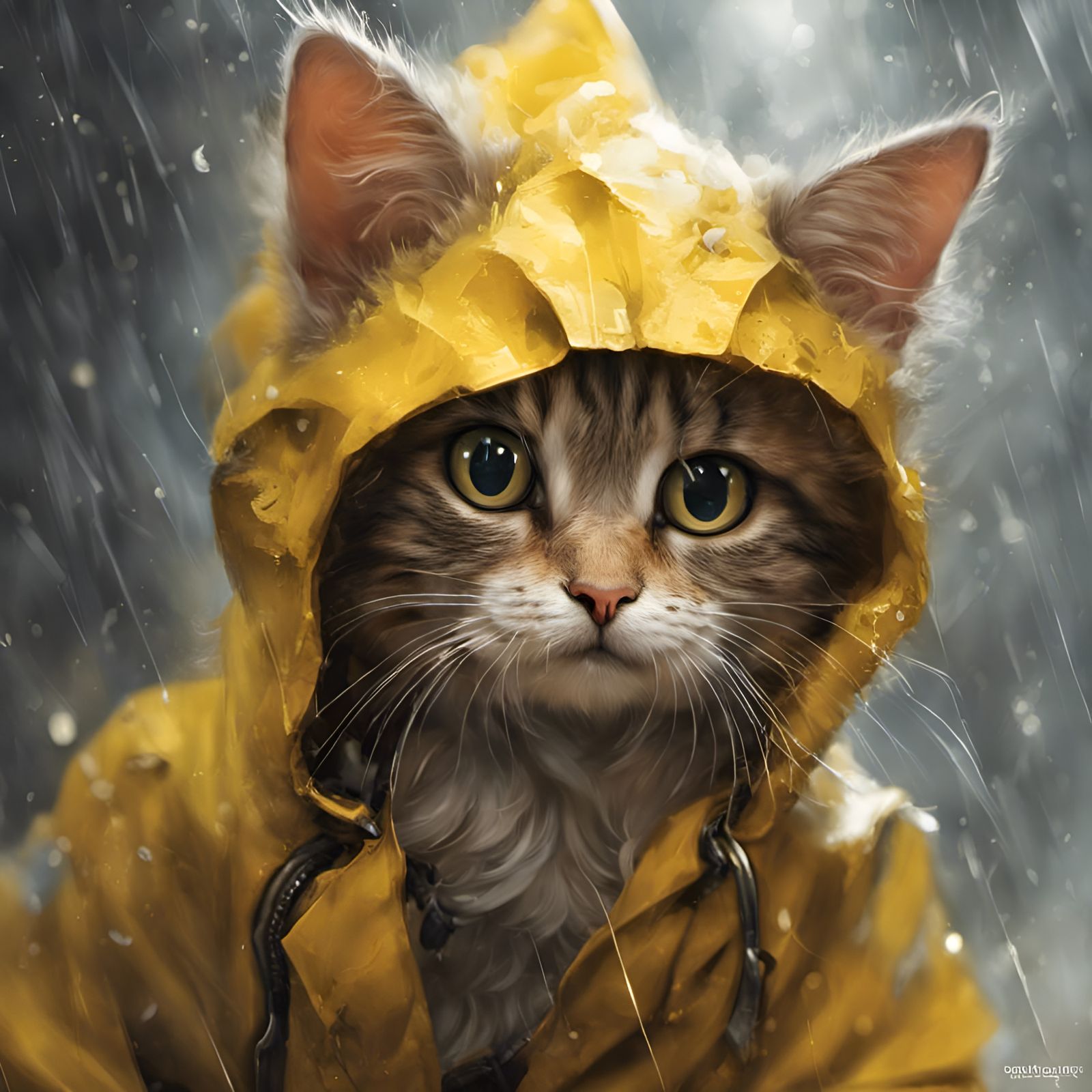 Chibi Cat in Raincoat: Detailed Furry Art
