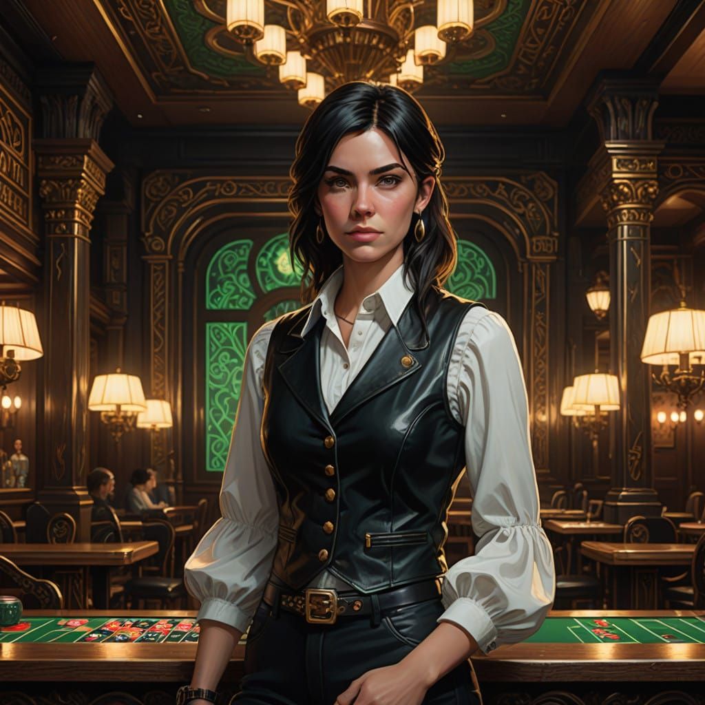 Confident Woman Dominates Luxurious Craps Table in Ornate Ga...