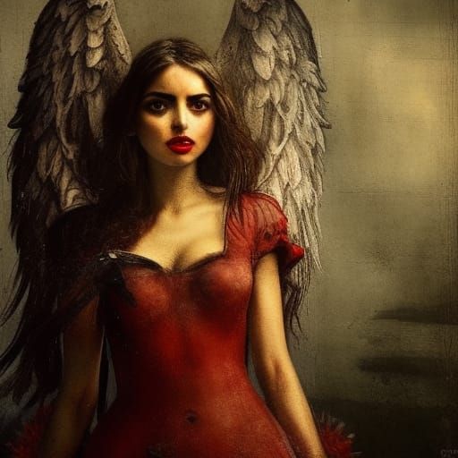 Ana de Armas as Fallen Angel in Rembrandt Style