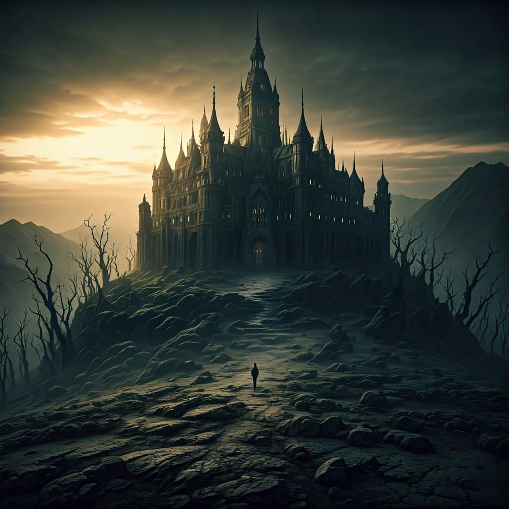 Decaying Asylum Surrounded by Dark Forest, Dark Fantasy