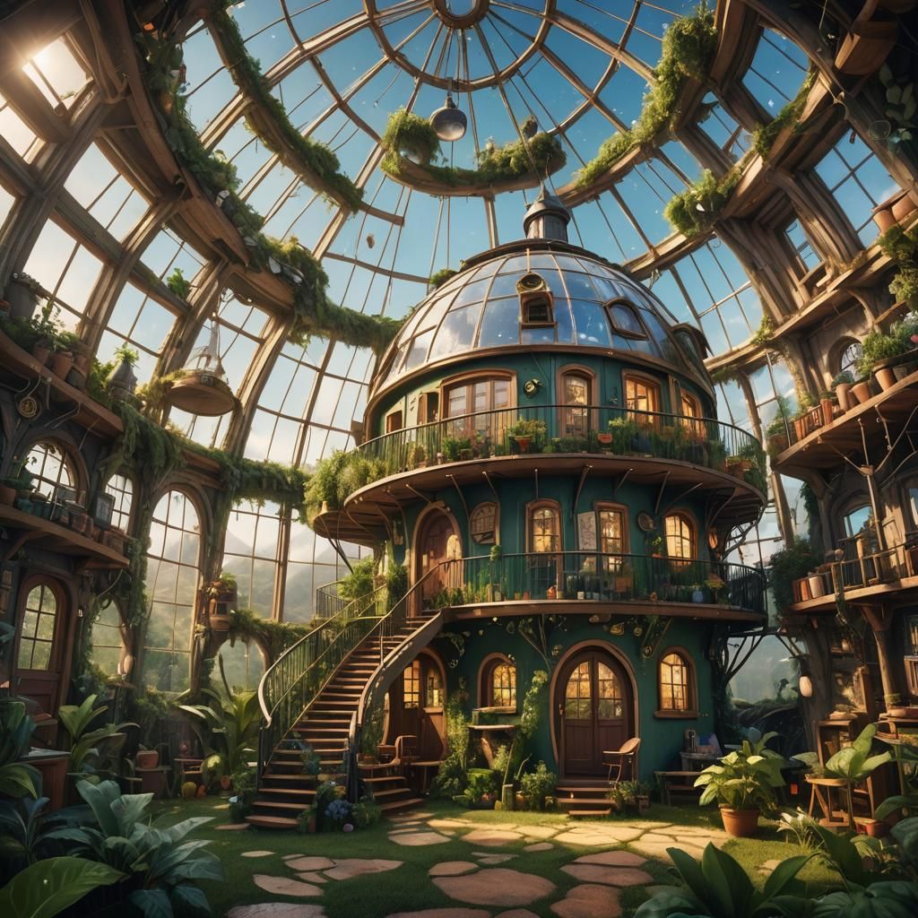 Fairy-tale Tiny Houses in Dome, Digital Matte Painting