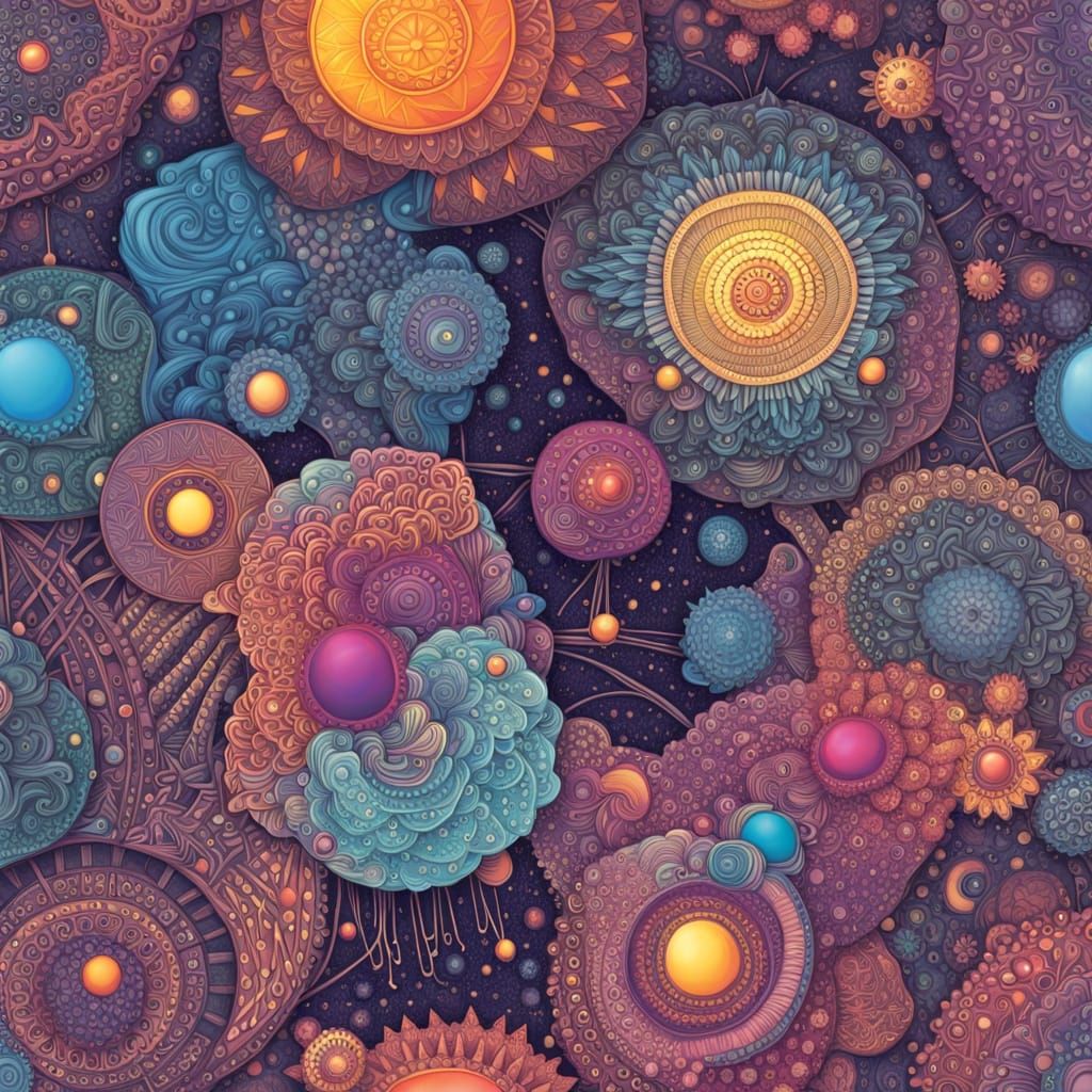 Neon Universe Masterpiece in Zentangle Style