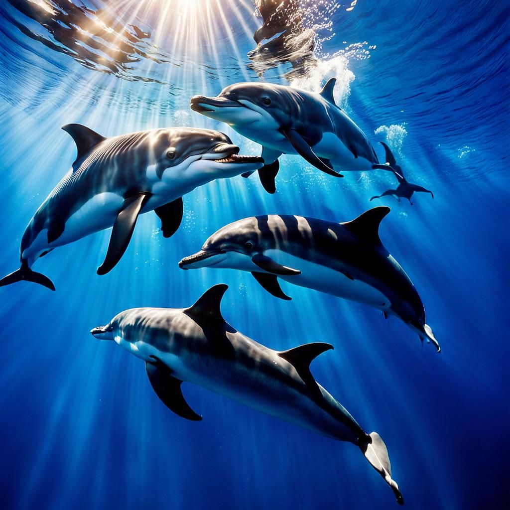 Dolphins Swimming Underwater in Detailed Digital Painting