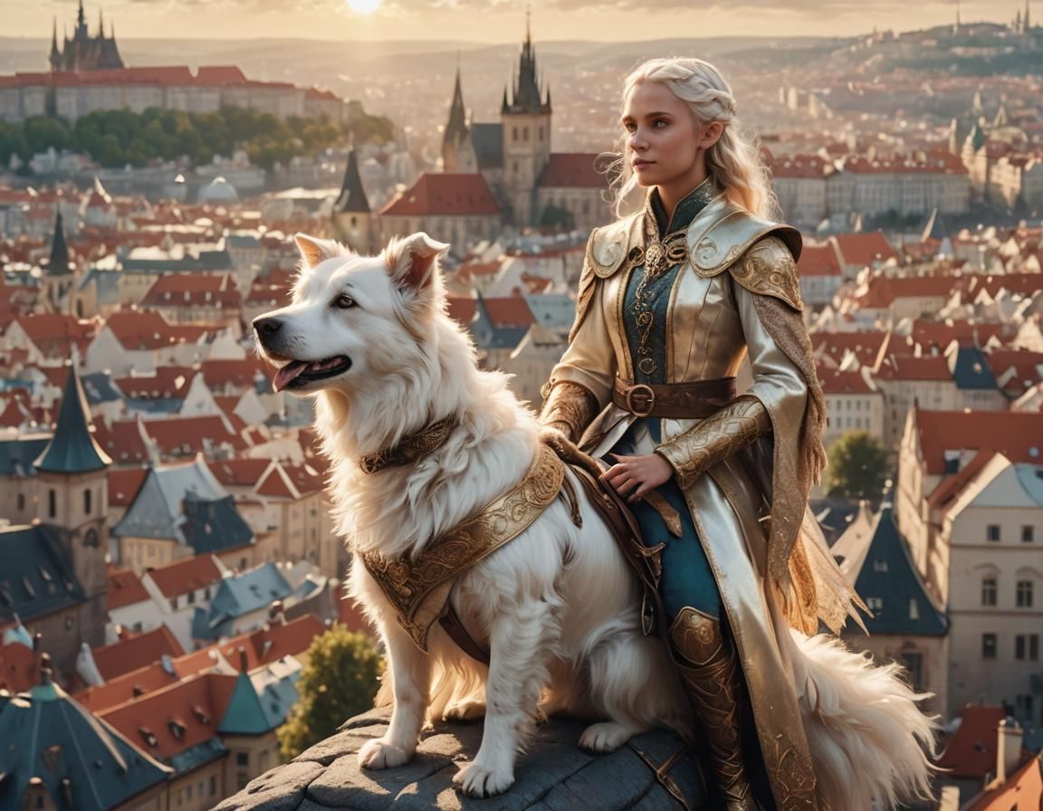 Fantasy Elf Soars Above Prague in Vibrant, Pastel Hues