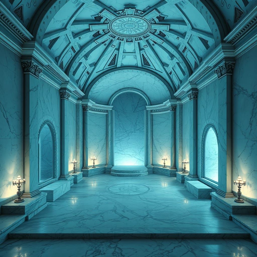 Icy Frigidarium Interior in Cyberpunk Style