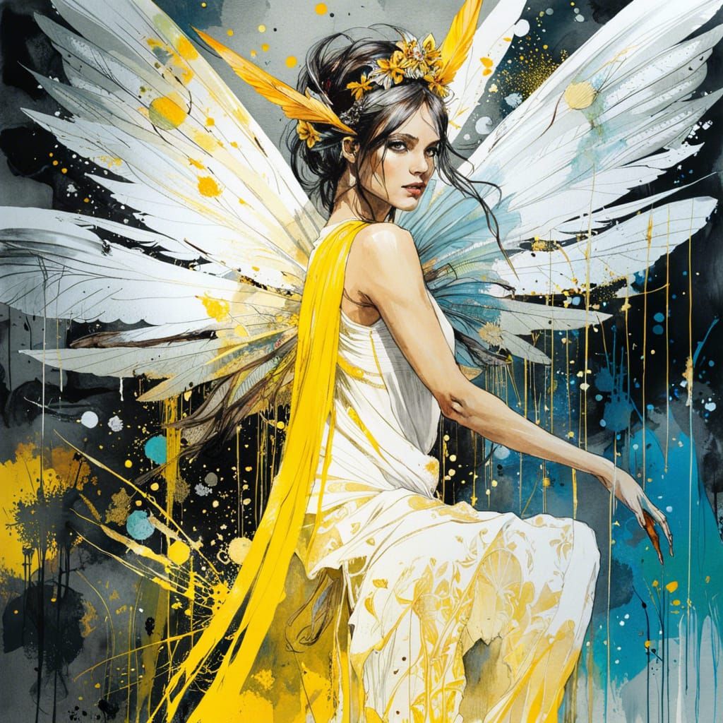 Fairy Queen with Filigree Wings in Watercolor