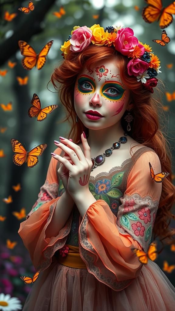 Day of the Dead Beauty in Surreal Dreamscape