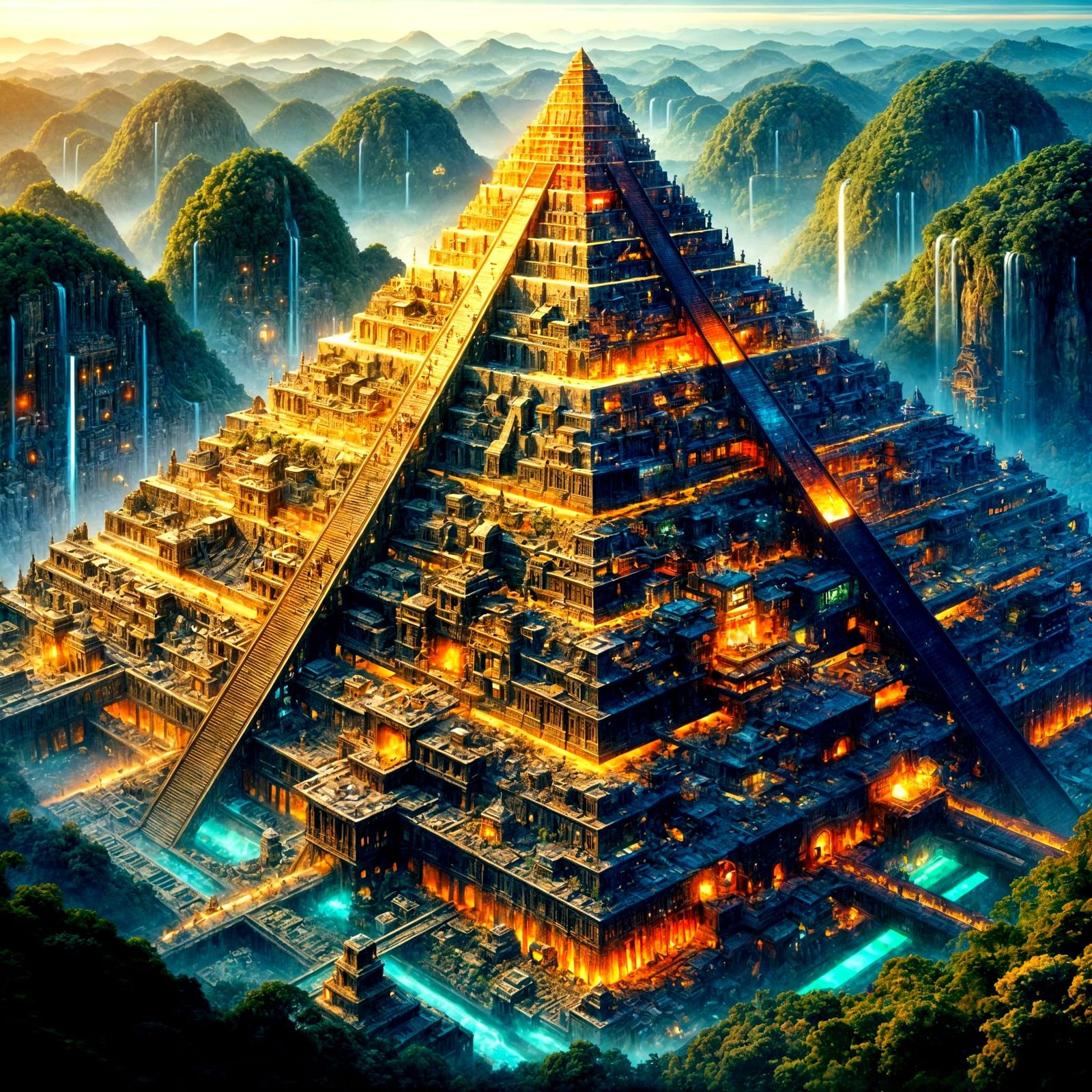 Incan Pyramid Lost in Jungle with Futuristic Elements