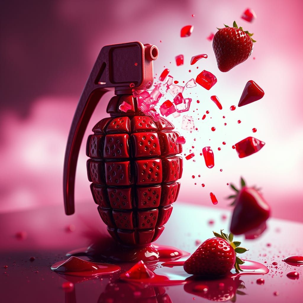 Strawberry Grenade Explosion in Futuristic Style