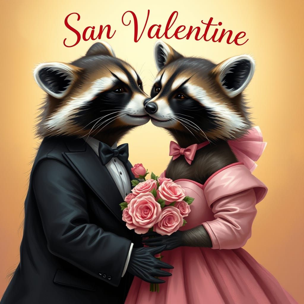 Romantic Raccoon Couple on Valentine's Day