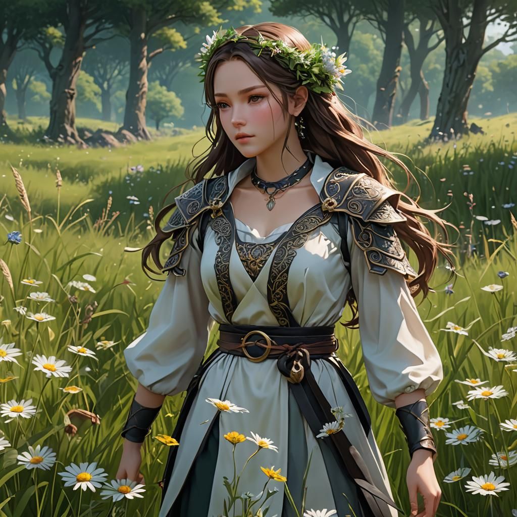 Druidess in Meadow: 3D Anime Art