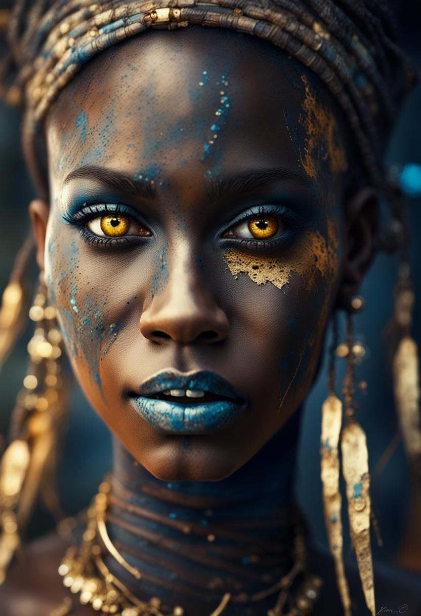 African Voodoo Lady Portrait with Golden Eyes