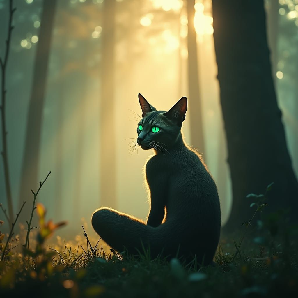 Contemplative Cat Boy in Mystical Forest, Cinematic Still