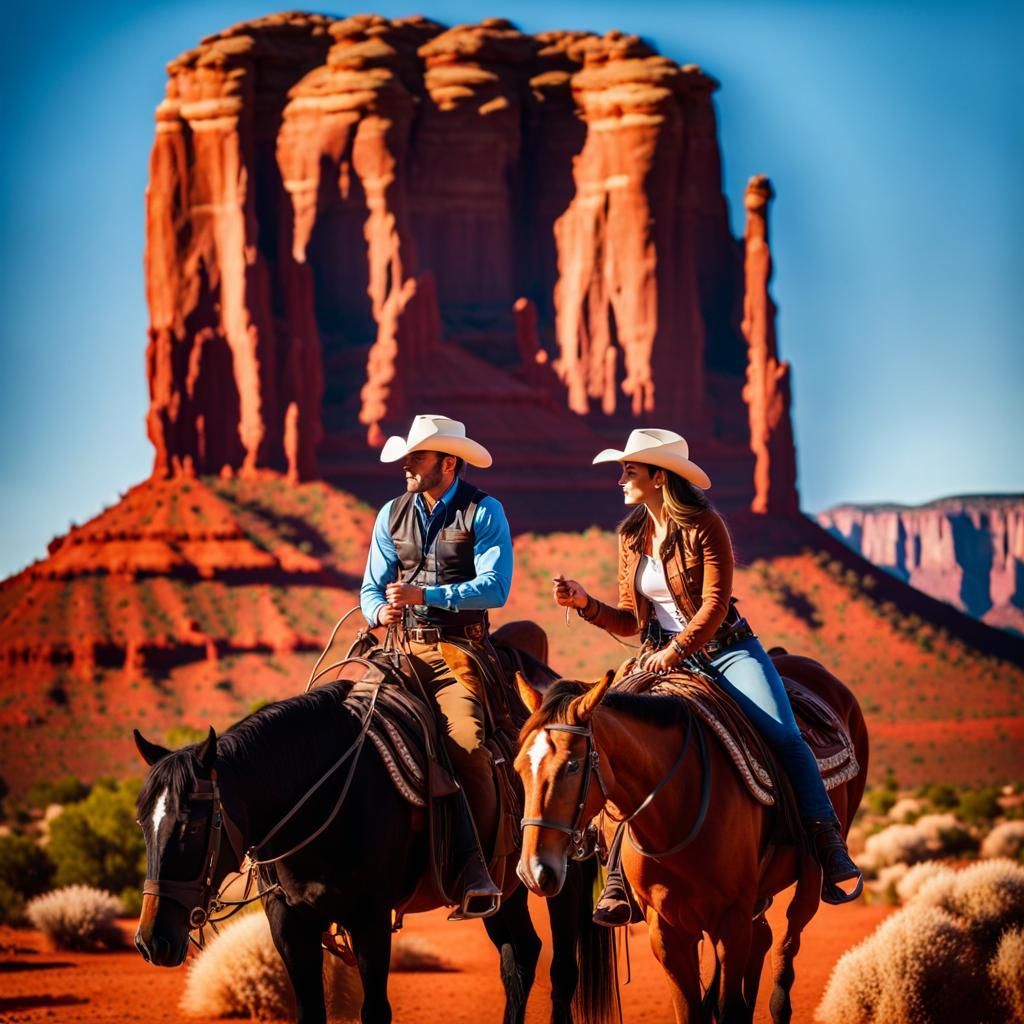 Cowboy Couple Kiss in Monument Valley: Western Romance