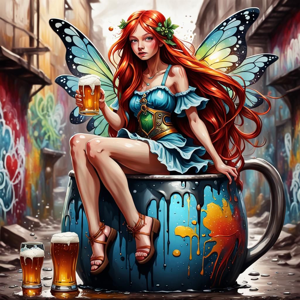 Fairy on Beer Mug in Graffiti Art Style