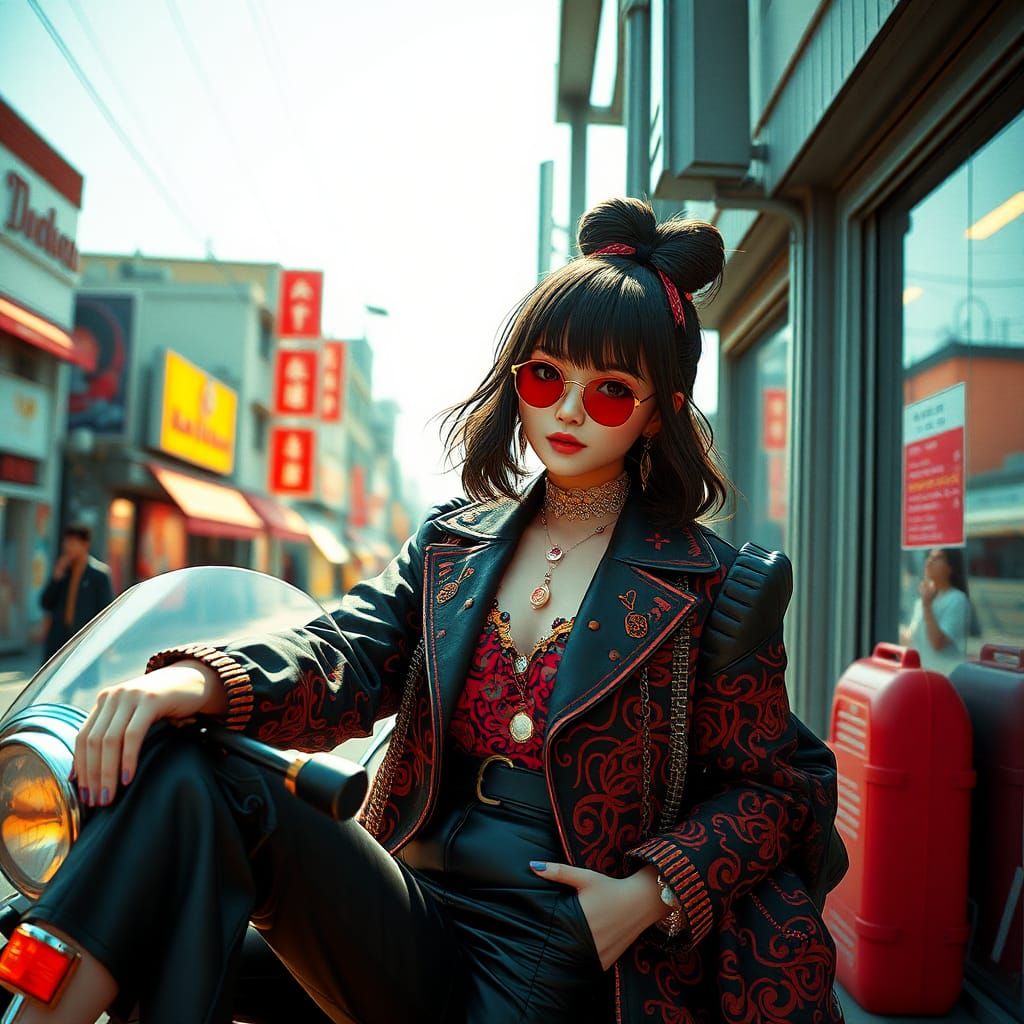 80s Fashion with Selective Color in Anime Style