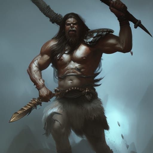 Detailed Barbarian Portrait in Dark Fantasy Style