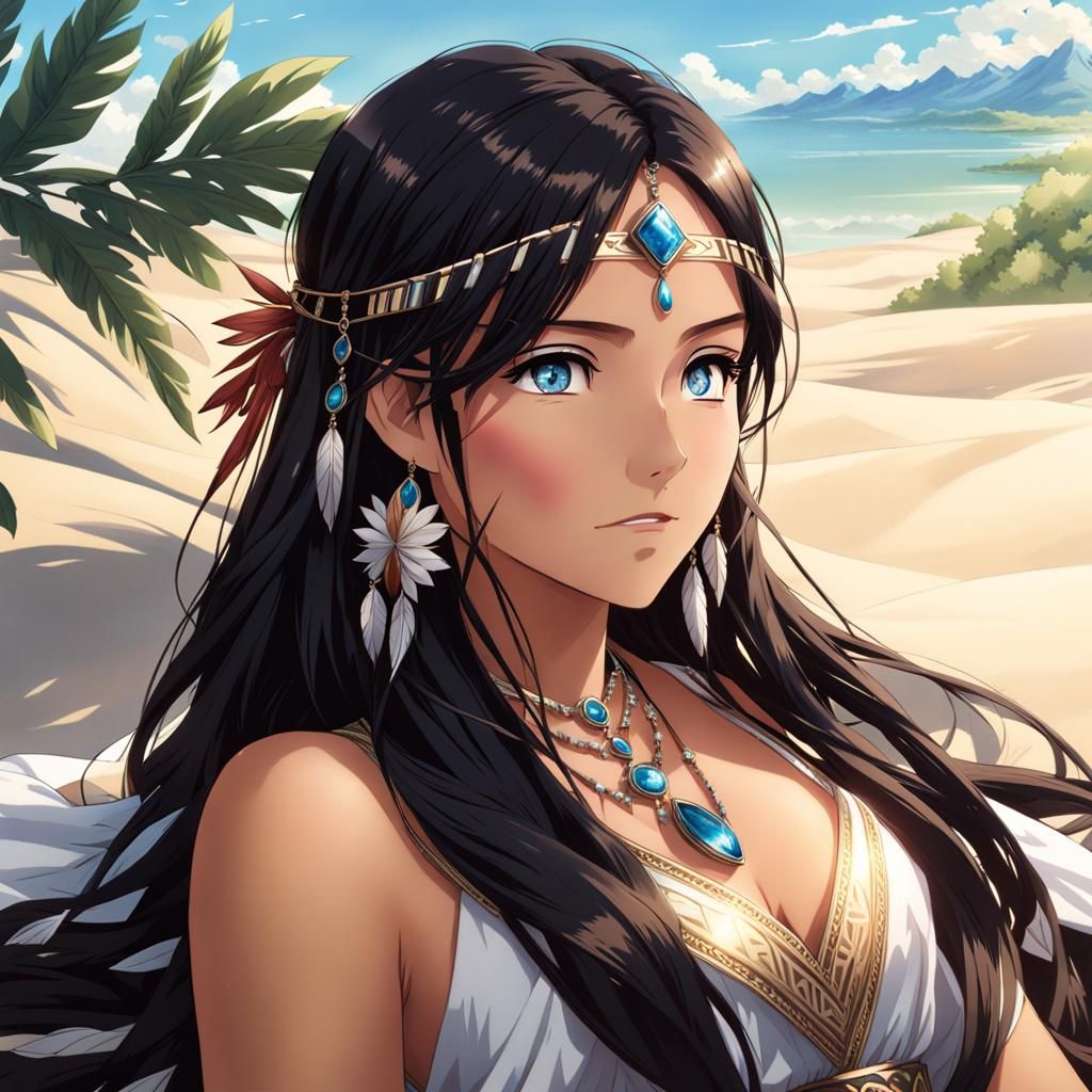 Anime Style Portrait of a Native American Girl