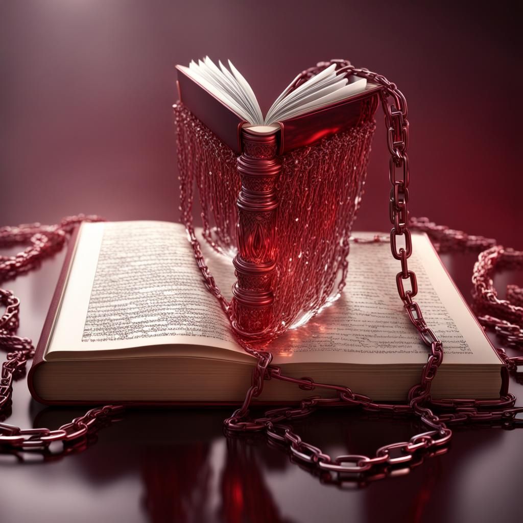 Crystal Glass Book Bound in Chains: 3D Render