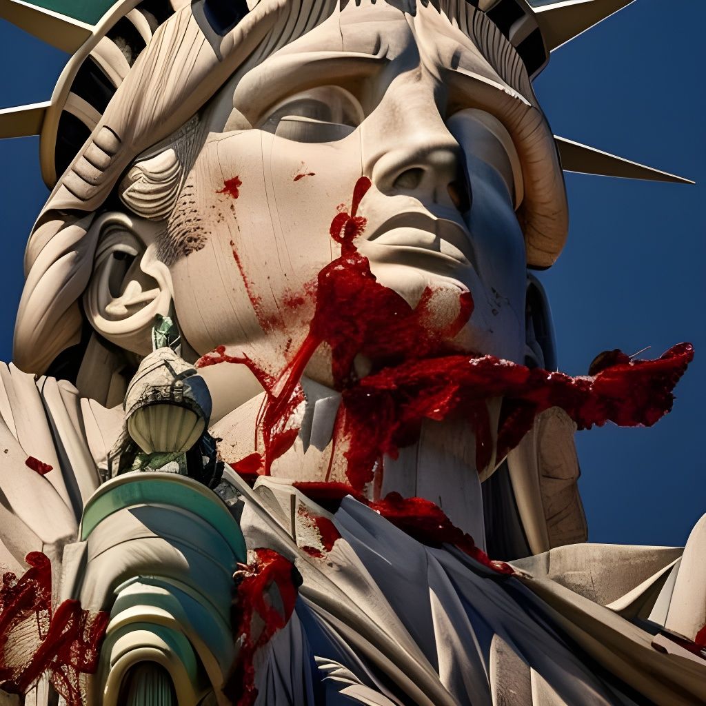 Statue of Liberty Vomiting Blood: Dark Fantasy Art