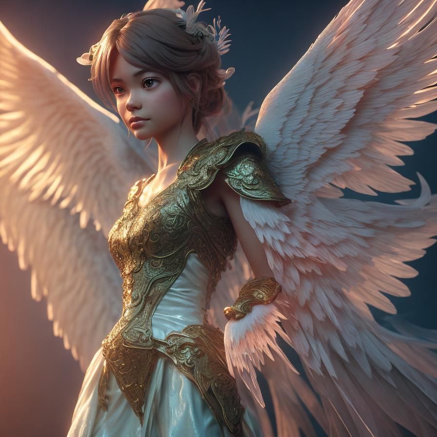 Serene Angel Floats in Heavenly Anime Art