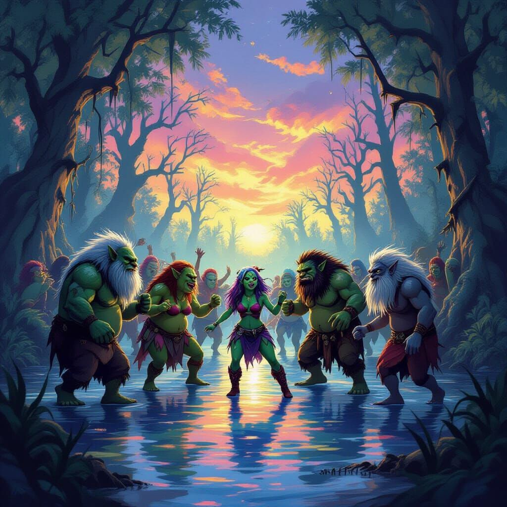 Ogres and Trolls Dance Party in Swamp