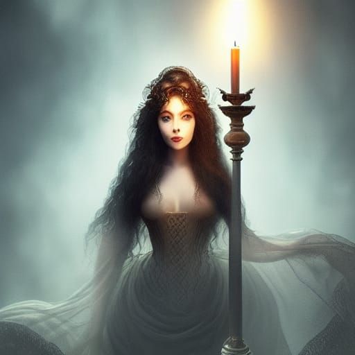 Mysterious Victorian Woman with Candle