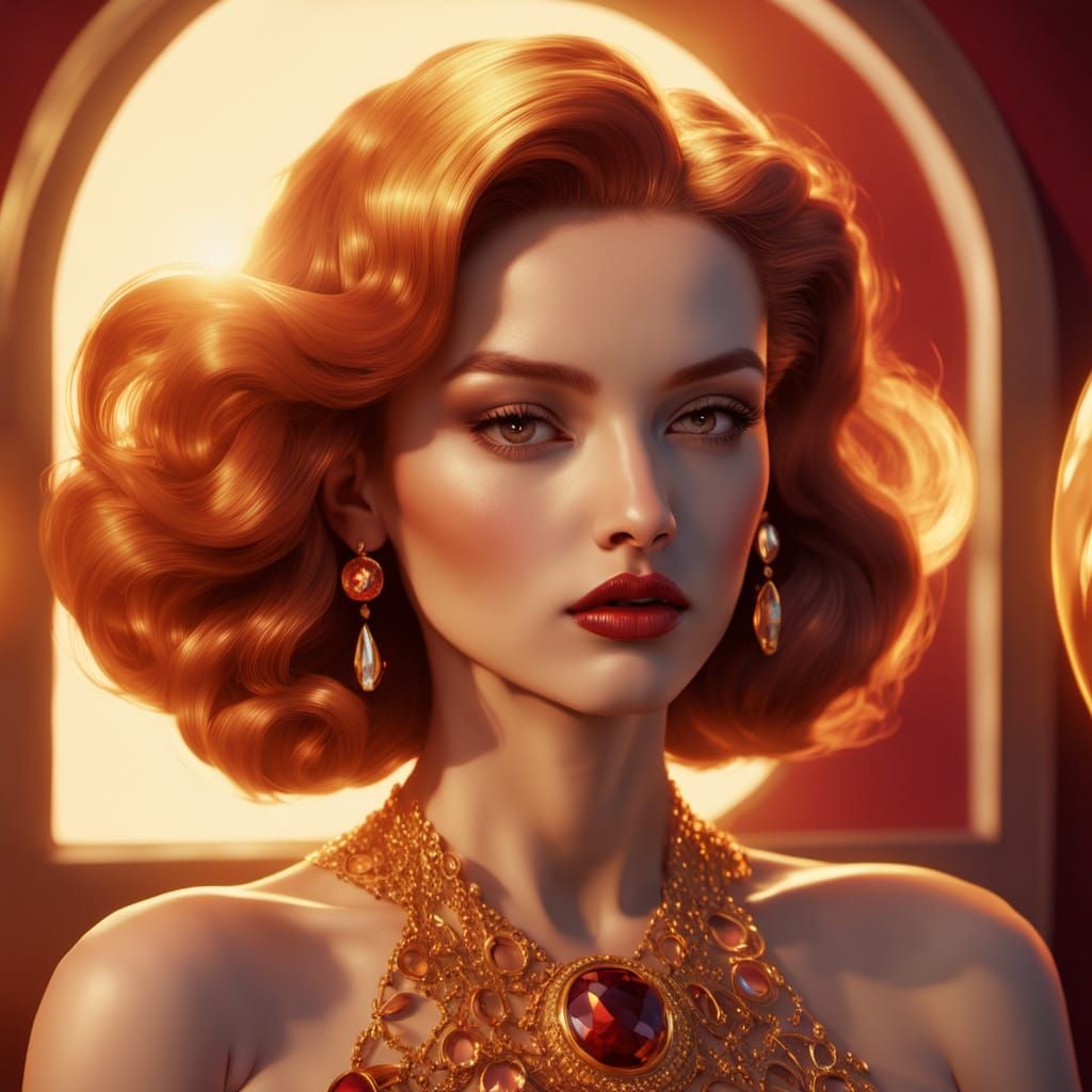 Surreal Beauty with Faberge Face in Vibrant Hues