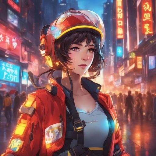 Beautiful Bioluminescent Firewoman in City Street