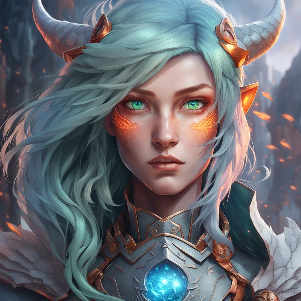 Dragon Girl Portrait by Rutkowski, Artgerm, and Mucha