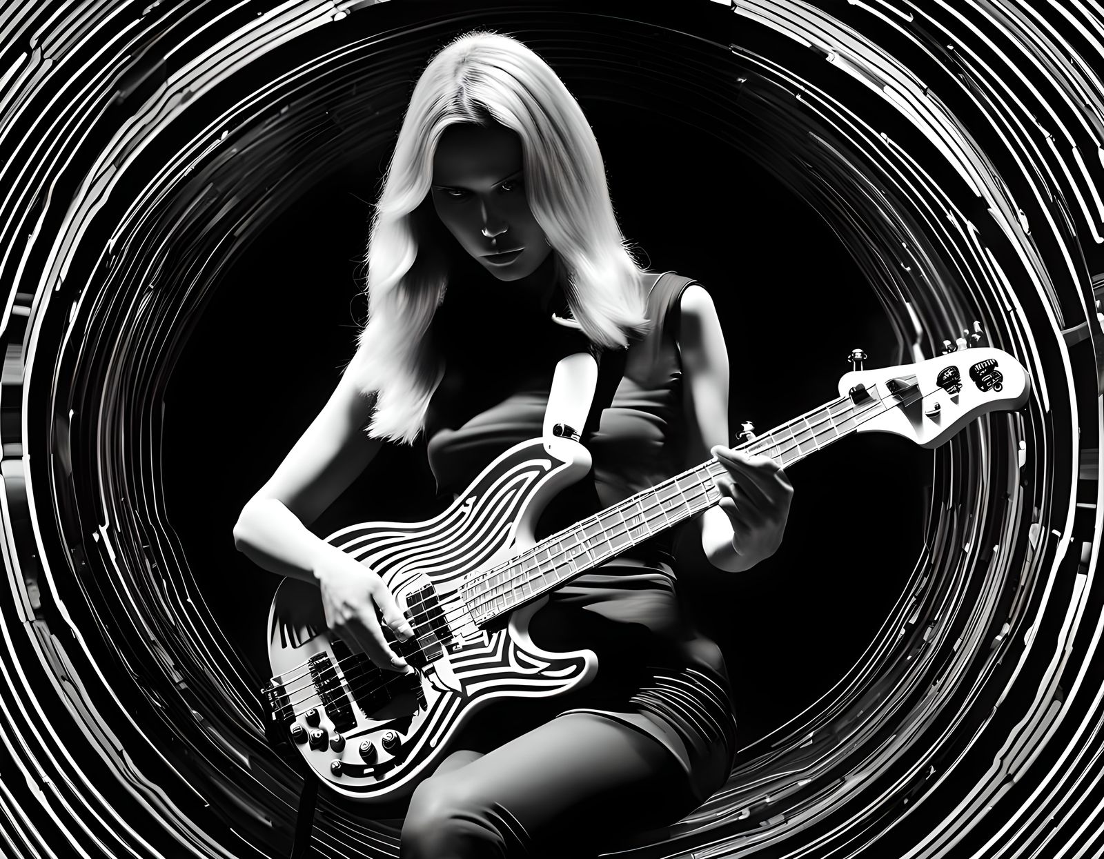 Thermal Photogram of Bassist with Geometric Patterns