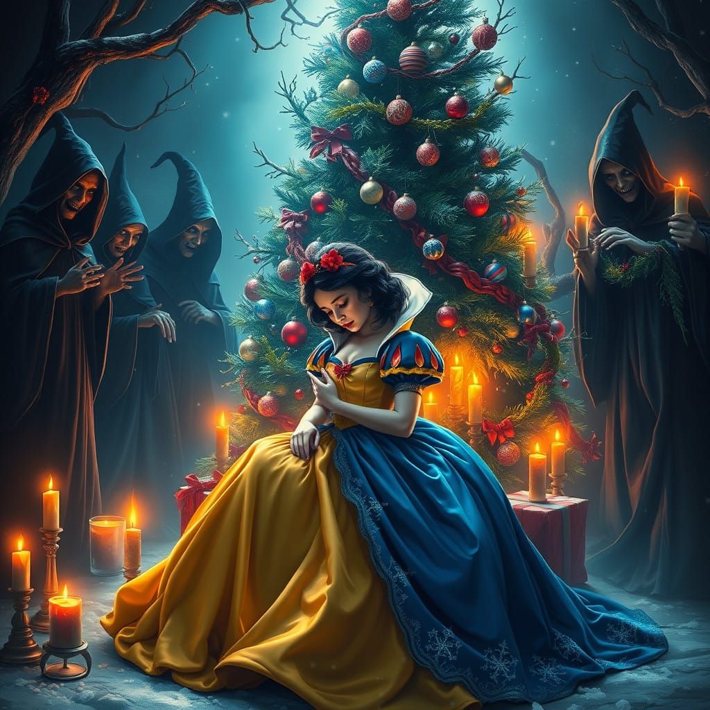 Snow White Haunted by Coven of Witches Under Christmas Tree
