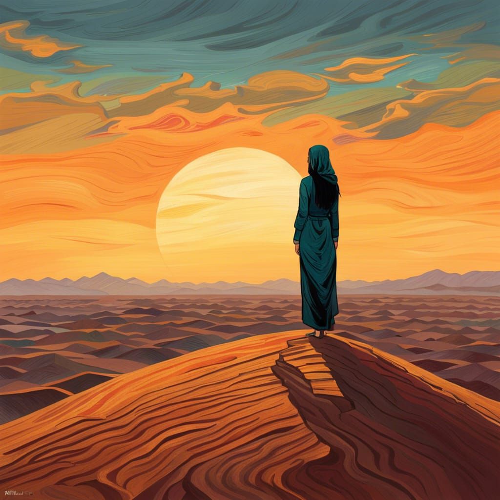 Desert Oasis Sunrise: Van Gogh Style