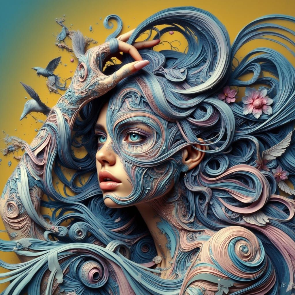 Dreamy Woman in Ethereal Landscape as Digital Art