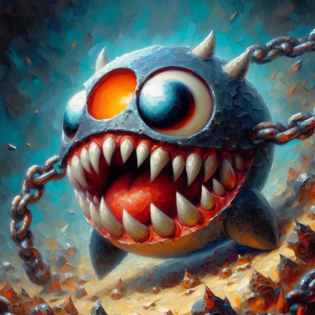 Chain Chomp Oil Painting with Textured Skin