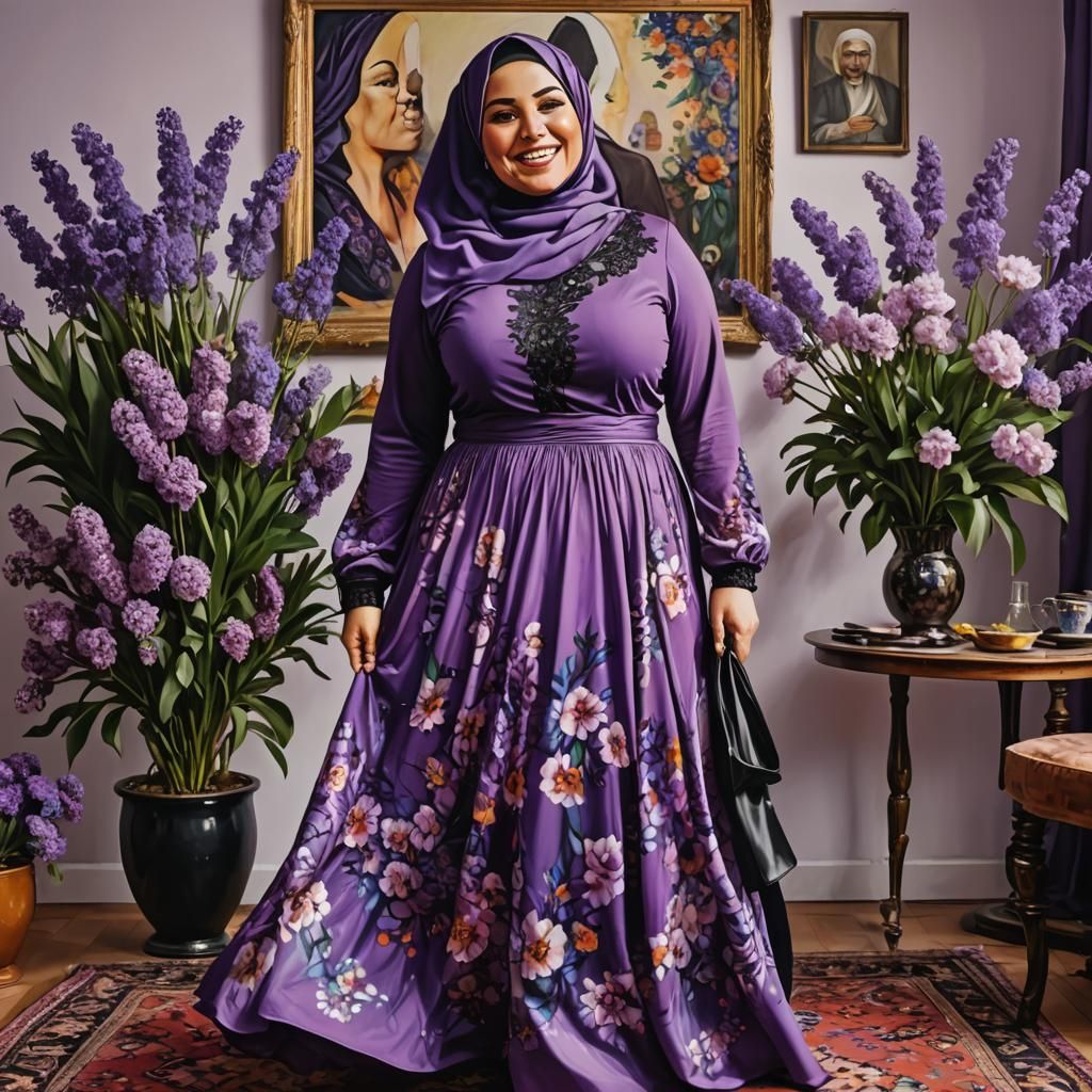 Psychedelic Oil Portrait of a Curvy Woman in Hijab